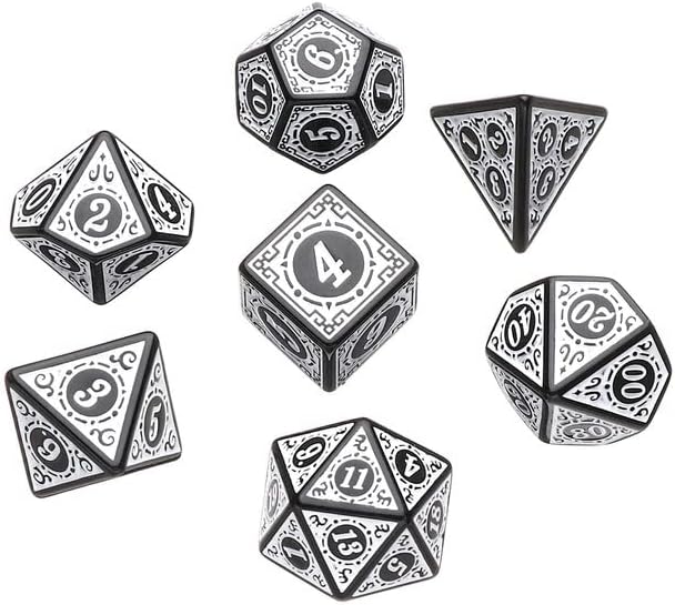 Dados Rpg Conjunto Com Sete - Runas Preta C/n° Branco Dados Rpg Conjunto Com Sete - Runas Preta C/n° Branco